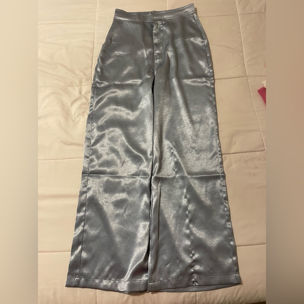 Blue satin pants